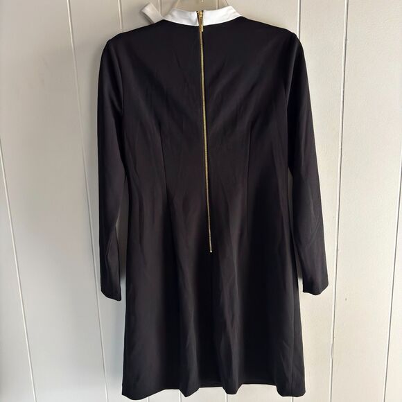 Calvin Klein Black Shift Dress Size 8 – Elegant Contrast Tie Neck Cocktail Dress - Picture 3 of 8